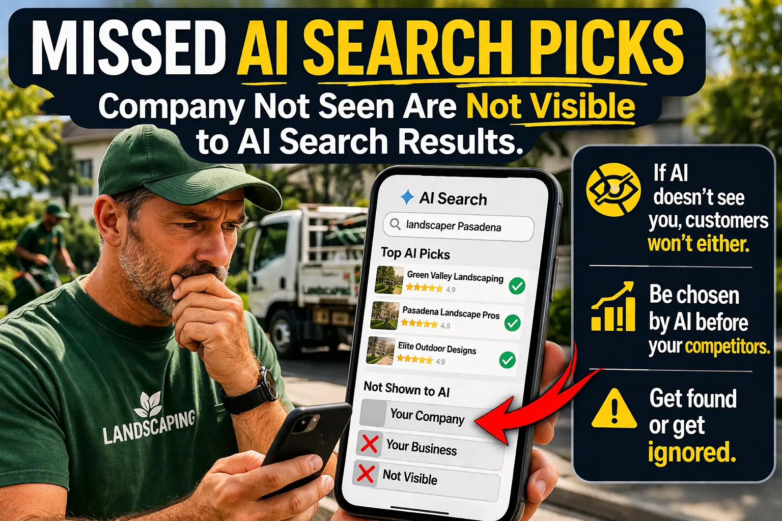 Landscaper not visible in AI search results Pasadena showing missed business listings